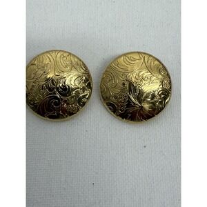 VINTAGE‎ PIERCED GOLD TONE-EARRINGS PAISLEY TEXTURED METAL BUTTONS